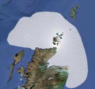 Mesh used for numerical simulation of the tidal stream power resource of the Pentland Firth